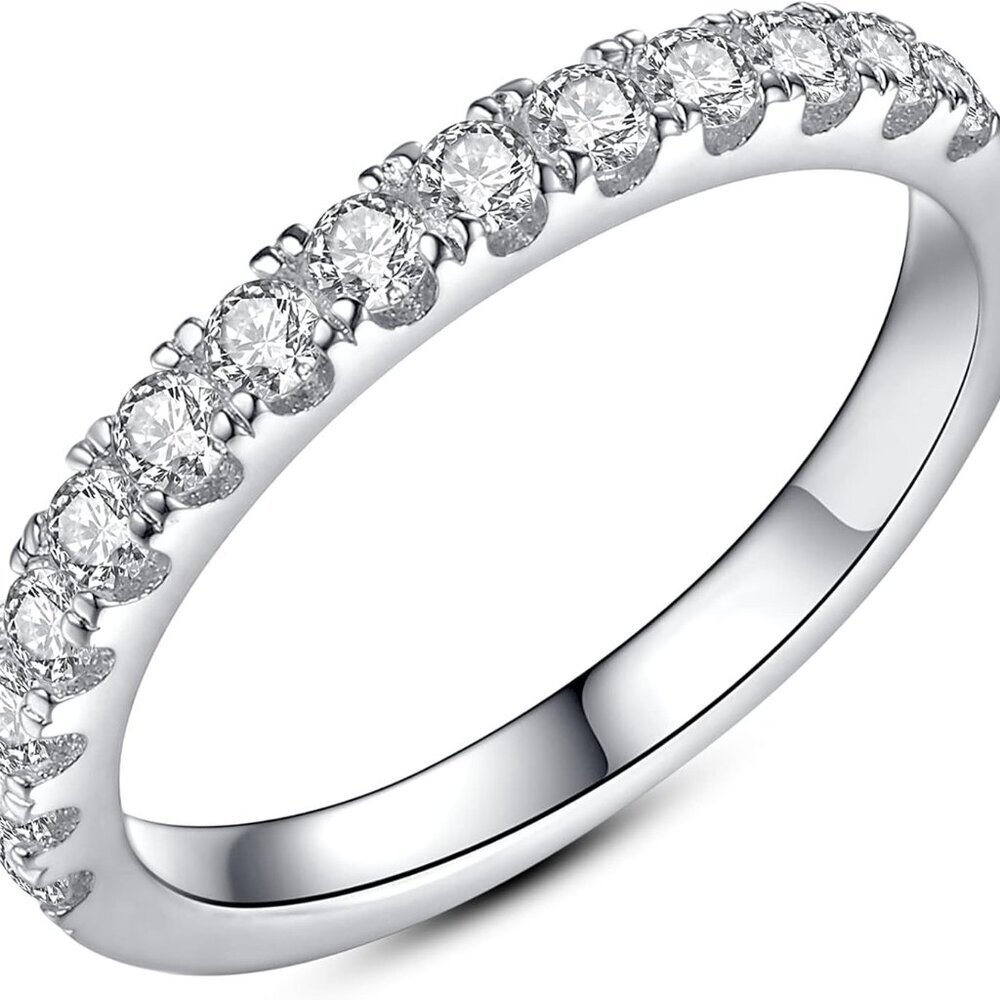 Classic Stackable Moissanite Ring - 925 Silver & 18k Gold Plated, Size 6